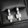 Pendientes de Tachuela con Lazo de Moda con Circonita Sintética, Pendientes Elegantes y Sencillos para Mujer, Pendientes de Celebridad de Internet E033