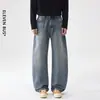 Novos jeans masculinos estilo americano, lavagem reta solta, calças jeans masculinas largas de perna reta vintage da moda