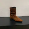 ¡Versión de piel de vaca! Botas Vaqueras de Tacón Bajo Puntiagudas Retro para Mujer, Botas Nuevas de Otoño e Invierno, Botas Delgadas Versátiles