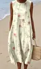 Vestido sin mangas de estilo étnico con bloques de color geométricos para mujer, vestido tipo tank de algodón y lino de verano, holgado, de longitud media