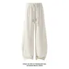 Calça de Moletom Pesada Jacquard Espinha de Peixe para Homens e Mulheres, Temporada de Primavera, Cordão Alto, Camada de Ar, Calça Larga Curva Estilo Americano