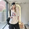 Camiseta de algodón de manga corta para mujer de verano con un elegante estampado coreano, holgada y casual, top versátil de talla grande para mujeres de talla grande, transfronterizo