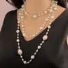 Colar de Pérolas Multicamadas Estilo Coreano Corrente para Suéter Longa Acessórios de Colar para Vestido de Noiva Cheongsam Estilo Hepburn para Mulheres