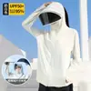 Roupa de Proteção Solar Atacado Feminina Seda de Gelo Verão Proteção UV Fina Respirável Roupa de Proteção Solar Jaqueta com Capuz de Aba Larga Removível