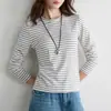 Camiseta Listrada de Manga Longa Estilo Coreano Ins, Camada Base Fina de Malha Solta, Top de Tencel Lyocell para Mulheres, Verão
