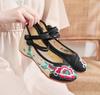 Zapatos de tela bordada de fondo suave con suela de tendón, zapatos de lona de primavera y otoño con punta redonda, tacón bajo y boca baja, zapatos de mujer de una sola capa