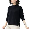 Suéter estilo coreano com gola alta meia para mulheres, pulôver, novo suéter casual de tricô solto para outono e inverno com fenda na barra