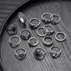 Bestseller transfronterizo juego de anillos de piedra lunar de diseño minimalista, anillo geométrico de diamante negro, joyería apilable de turquesa estilo europeo y americano