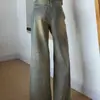Jeans flare largo desfiado estilo retrô americano para mulheres, calças retas soltas de cintura alta para primavera/verão, calças compridas