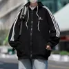 Sudadera con capucha de cárdigan de tres rayas retro americana 2026 para hombre, top de chaqueta versátil de marca de moda de otoño para pareja
