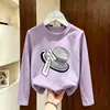 Nueva Camiseta de Manga Larga de Algodón Puro Estilo Dibujos Animados para Niñas Primavera y Otoño Ropa Infantil Linda Holgada Versátil Informal Camiseta Básica
