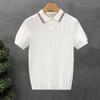Camisa Polo de Seda Fina con Cuello Lapel para Hombre, Deportiva Casual, Ajustada, Transpirable, Tejida, Manga Corta, Fitness, Elástica, Color Sólido, Camiseta