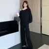 2025 Novo Outono e Inverno Estilo Coreano Ombro a Ombro Solto Estilo Preguiçoso Suéter Tricotado Conjunto de Duas Peças Emagrecedor Roupa Externa Traje para Gestante