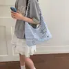 Bolsa de Lona Rayada para Mujer, Gran Capacidad, Bolso de Mano de Dibujos Animados para Estudiantes, Bolso de Hombro de Nicho para el Trabajo