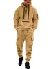 Conjunto de sudadera con capucha de color liso, cuello redondo, corte holgado, manga larga y pantalón de chándal para hombre, europeo y americano, transfronterizo