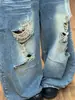 Jeans Lavados Rasgados Estilo Retro Americano para Mujer, Estilo Veraniego, Corte Holgado, Estilo Boyfriend, Ambiente Relajado, Pantalones de Pierna Ancha hasta el Suelo