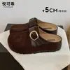 Couro Genuíno Solado Grosso Aumento de Altura Slip-on Sapatos Birkenstock Feminino 2026 Outono Novo Versátil Solado Macio Bico Fechado Meia Sapatilha Uso Externo