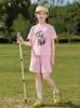 Conjunto de Verano de Moda y Estiloso para Niñas de Edad Media y Mayores, Estampado de Dibujos Animados, Camiseta de Manga Corta Casual