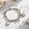 Acessórios Franceses Europeus e Americanos Pulseira Estilo Hip-Hop Exagerado Corrente Empilhada de Camada Dupla Joia de Mão Personalidade de Celebridade da Internet Aço Titânio Joias que Não Desbotam