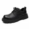 [Personalizado] Sapatos Derby 2025 Novos Sola Grossa Aumento Casual de Negócios Couro de Alta Qualidade Preto Bico Largo Masculino