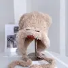 Versão Coreana Fofa Capivara Orelha Pequena Chapéu de Pelúcia para Proteção das Orelhas para Mulheres no Inverno, Chapéu de Tricô Quente Afina o Rosto, Chapéu Pulôver da Moda