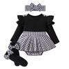 Amazon Ropa Estilo Otoño e Invierno Bebé y Niño Pequeño Mameluco de Punto Canalé de Manga Larga Doble Capa con Mangas Volantes y Falda de Espiga con Pies Cubiertos y Diadema