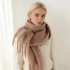 Chal de Otoño e Invierno de Alta Gama Transfronterizo con Borlas Largas, Bufanda Gruesa de Color Sólido Estilo Coreano, Longitud Extendida para Calidez