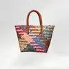 Bolsa de palha imitação de rattan bolsa tecida à mão grande capacidade bolsa de férias cesta de vegetais para piquenique bolsa de mão feminina de lembrança