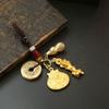 Llavero con colgante de billetera de pez doble dorado del zodíaco de latón para hombre y mujer, funda para llave de coche, colgante de los Cinco Emperadores