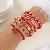 Pulseira com Pingente de Morango Fruta Fofa Desenho Animado Argila Polimérica Cristal Artificial Contas Elásticas Multicamadas