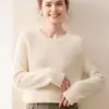 Otoño e Invierno Nuevo Suéter de Cachemira Versátil Tejido Superior de Punto Estilo Perezoso Casual Lana Manga Larga Cuello Redondo