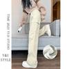 Pantalones de Trabajo Rectos Forrados de Lana Estilo Nuevo Otoño e Invierno de Fábrica Original Pantalones de Senderismo para Mujer Cintura Alta Pierna Ancha A prueba de Viento Pantalones Deportivos E421