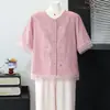 Roupas de Verão Estilosas para Mães 2026 Novo Conjunto de Camiseta Top Plus Size para Mulheres de Meia-idade e Idosas Camisa Casual de Manga Curta