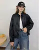 Jaqueta curta de couro feminina com gola alta e cordão, nova moda outono 2026, estilosa, modelagem solta, jaqueta biker versátil