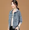 Jaqueta Curta Jeans Super Popular Japonesa e Coreana para Mulheres, Estilo Curto, Novo Modelo Primavera e Outono 2027, Jaqueta com Capuz Manga Longa Slim Fit, Top para Estudantes