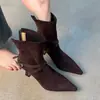 Primer Encuentro Temporada Botines Delgados de Tacón Alto para Mujer 2026 Piel Mate Hebilla Punta Fina Botines Cortos con Temperamento Botines Individuales de Tacón Delgado Retro