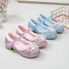Zapatos de Princesa para Niña con Forro de Terciopelo, Zapatos de Cristal, Zapatos Azules de Elsa, Tacones Altos con Lazo de Lentejuelas, Zapatos de Princesa Elsa