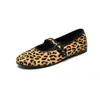 Zapatos Mary Jane de Piel de Vaca de Primera Capa / Estampado de Leopardo y Crin de Caballo para Mujer Zapatos Planos Otoño Nuevos de Cuero Genuino con Hebilla Única Mocasines de Corte Bajo para Mujer