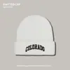 Gorro de Punto Bordado con Letra Simple Estilo Coreano Color Sólido Negro y Blanco Plegable Gorro de Canalé Otoño Invierno Casual Versátil para Hombres y Mujeres