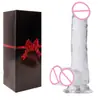 Dildo artificial feminino, transparente como cristal com ovo, pênis falso para masturbação feminina, dildo grande, atacado de brinquedos sexuais