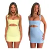 INS Verão Novo Sexy Hot Girl Elástico Faixa Recorte Justo Bodycon Abraça o Quadril Cor Sólida Vestido Mulheres Atacado
