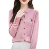Camisa polo de mezcla de lana transfronteriza 2026 otoño e invierno nueva para mujer, cárdigan fino de punto fino corto