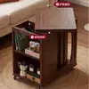 Mesa Lateral de Sofá de Madeira Maciça para Apartamentos Pequenos, Mesa Lateral Móvel, Carrinho Pequeno, Estilo Vintage, Sala de Estar, Uso Doméstico, Mesa de Centro com Armazenamento Rotativo