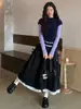 Falda midi con ribete de encaje, talla grande, corte holgado, de longitud media, adelgazante, falda de lana línea A para figuras tipo pera