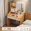 Penteadeira para quarto de casa, design simples e moderno com espelho, mesa de maquiagem compacta multi-funcional com armazenamento