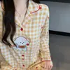 Pijama suave y lindo de algodón nube con cuello camisero y copas en el pecho, juvenil y amigable con la piel, cómodo y adecuado para usar en casa, conjunto de dos piezas