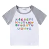 2023 Novas roupas infantis, camiseta de manga curta para crianças, verão, meninos e meninas, camisa de base raglan, camiseta de meia manga para bebês, top infantil