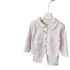 Pijama Infantil Outono/Inverno para Meninos e Meninas, Lã e Seda, para Crianças Maiores, Conjunto para Casa, Cardigã com Gola Reversível Duas Peças para Bebê