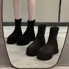 Botas Martin de sola grossa, efeito emagrecedor, novo modelo 2026, que aumenta a altura, para mulheres baixinhas, botas curtas, botas de tecido da moda para o outono