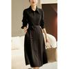 Aprovação Direta do Fabricante Pronto para Vestir Look Elegante Emagrecedor Caimento Triacetato Cinto Pequena Saia Preta Vestido Camisa Saia para Mulheres